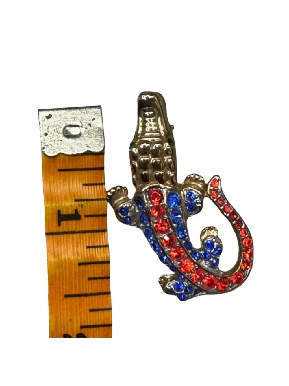 Florida Gators UF Gold-Tone Alligator Brooch Orange & Blue Rhinestones 1.5" FL - Picture 5 of 10